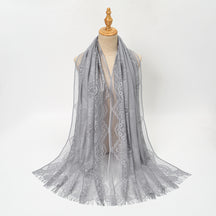 VE160  Plain Polyester Water Wave Cutout Lace Fringe Hijab