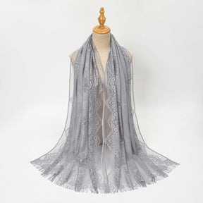 VE160  Plain Polyester Water Wave Cutout Lace Fringe Hijab