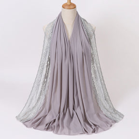 珍珠 边 Plain Chiffon Lace Hijab - Color Option