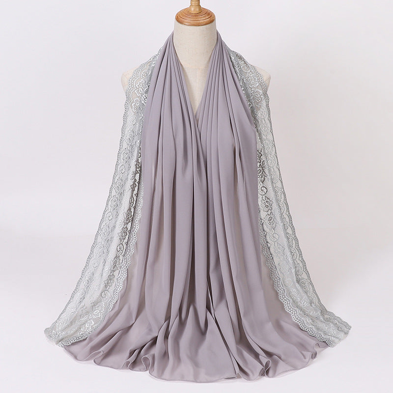 珍珠 边 Plain Chiffon Lace Hijab - Color Option