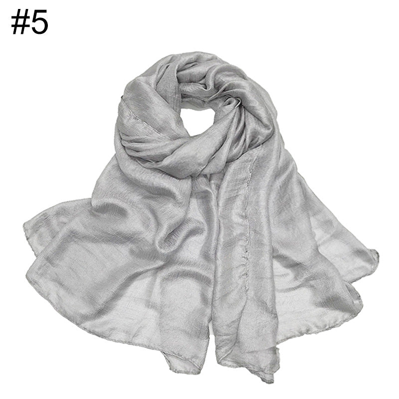 ND479 Linen Solid Color Faux Silk Soft Turban Shawl Scarf