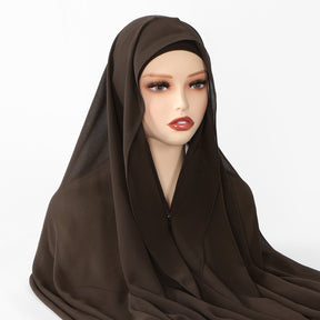 VS911 Solid Color Chiffon Hijab with Undercap Instant Hijab and Magnet Buckle, Anti-Fall All-Match Scarf