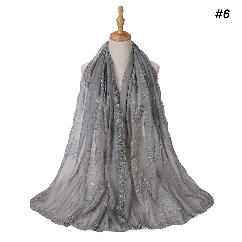 MSL231  Plain Polyester Embroidered Rhinestone Hijab