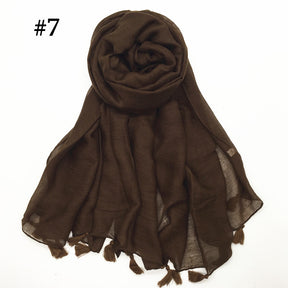 ND06  Plain Polyester Flat-Finish Tassel-End Hijab