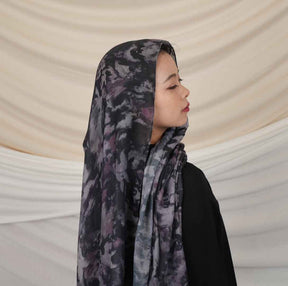 MD017  Modal Polyester Cotton Blend Floral Tie-Dye Single-Needle Hijab