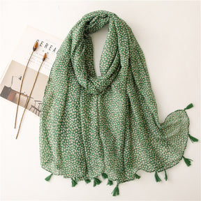 SL2202-009  Women's Ethnic Cotton Linen Feel Scarf with Wheat Ears Tassels