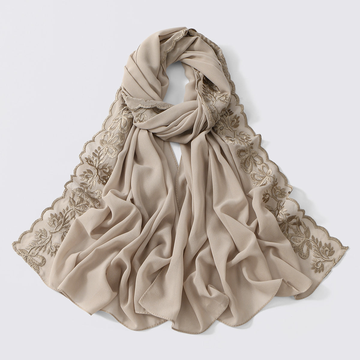 VE139  Stylish Butterfly Embroidered Chiffon Hijab