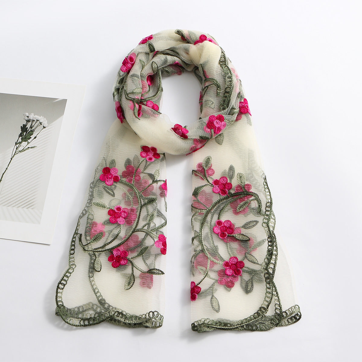 VE154  Nylon Embroidered Breathable Lightweight Hijab
