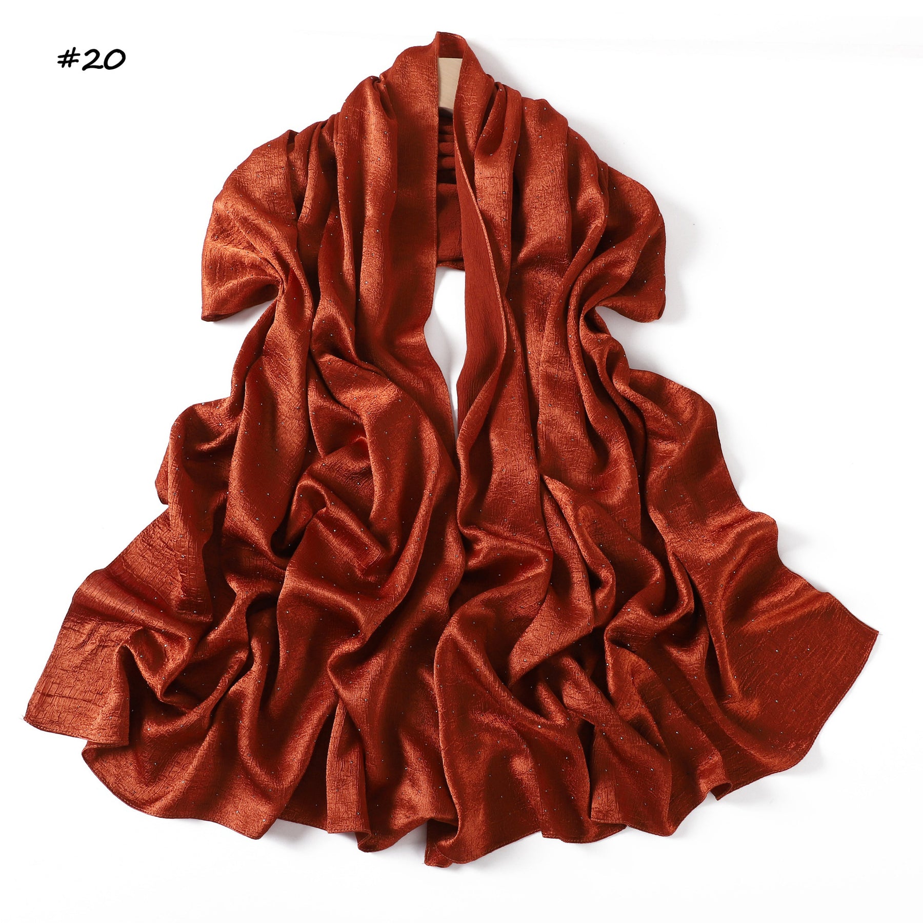 YZ325  Plain Hotfix Rhinestone Crinkled Satin Hijab