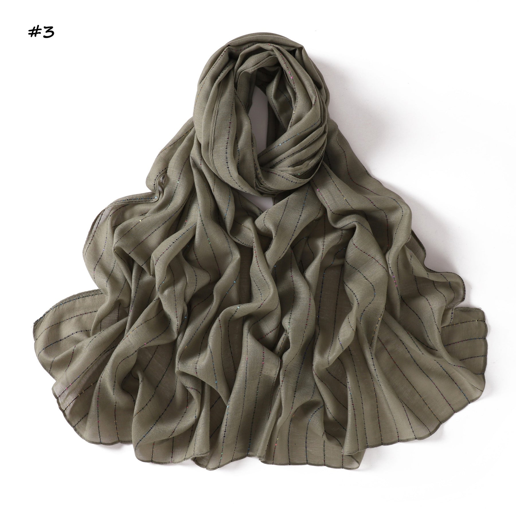 YZ328  Striped Colorful Sequin Cotton Linen Hijab