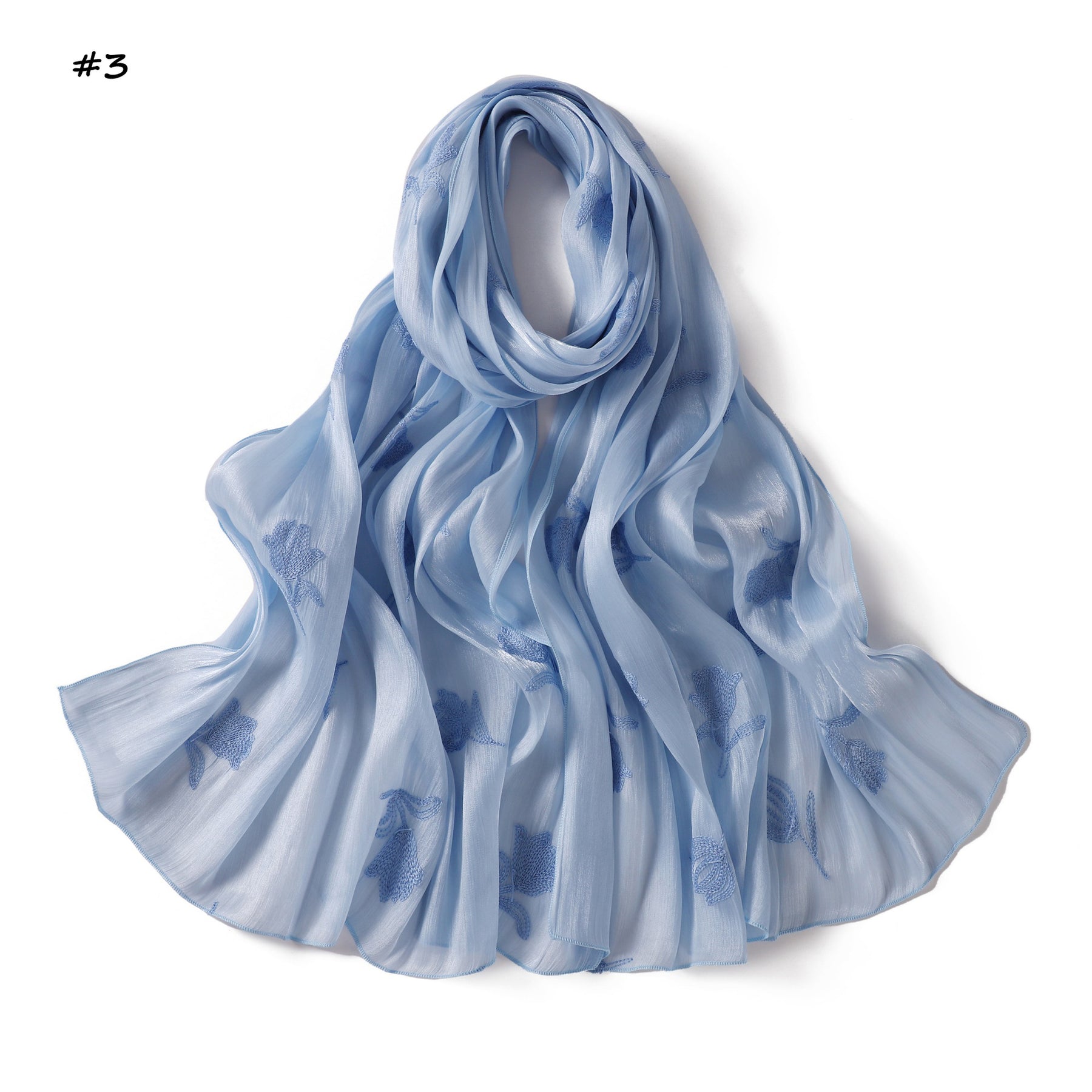 YZ330  Plain Sea Island Silk Embroidered Satin Hijab