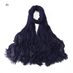 YZ28 Women's pleated solid color rayon two-end shawl breathable soft scarf