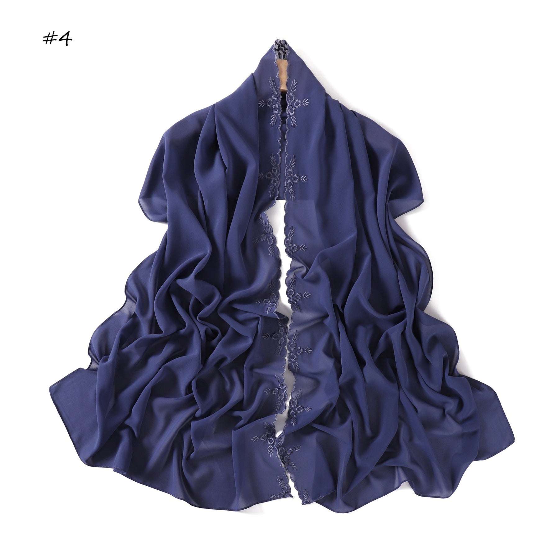 YZ336  Plain Solid Hijab with Flower Embroidered Chiffon