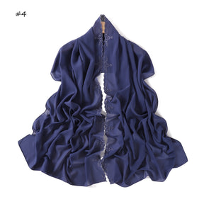 YZ336  Plain Solid Hijab with Flower Embroidered Chiffon