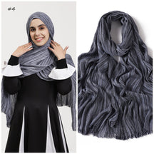 YZ319  Plain Vertical Stripe Modal Crinkle Fringe Hijab
