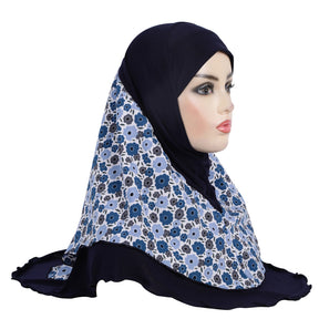 H326 Crystal linen splicing printed chiffon instant hijab