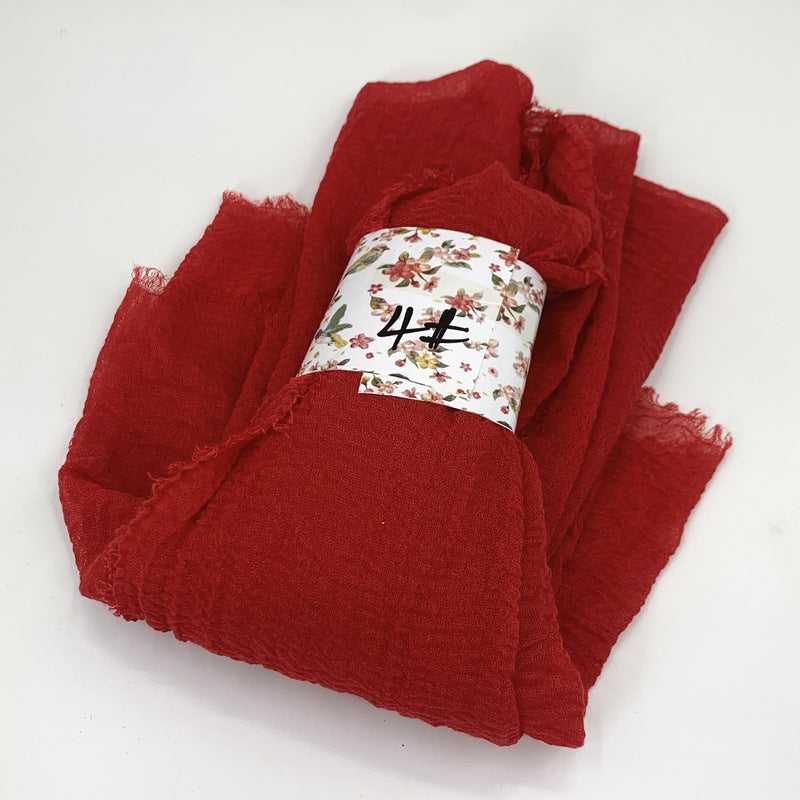 WJ01  Plain Seersucker Crinkle Fringe Edge Large Hijab