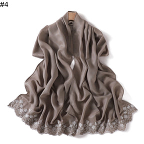 YZ339  Plain Embroidered Ends Shimmer Chiffon Hijab