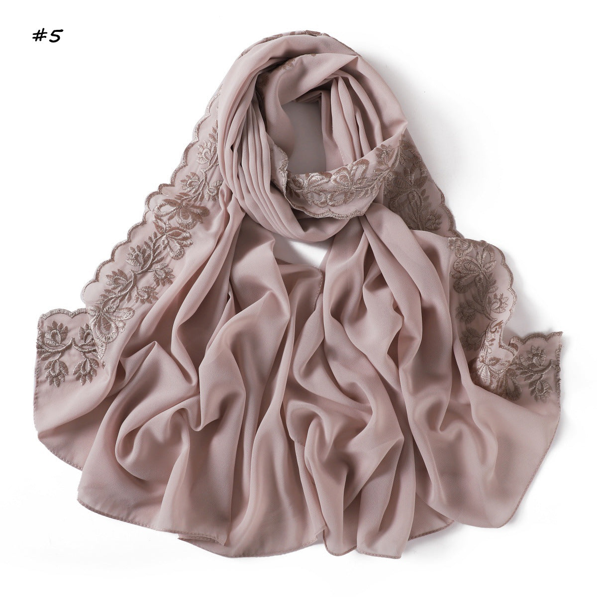 YZ315  Plain Chiffon Butterfly Embroidery Pearl Lace Hijab