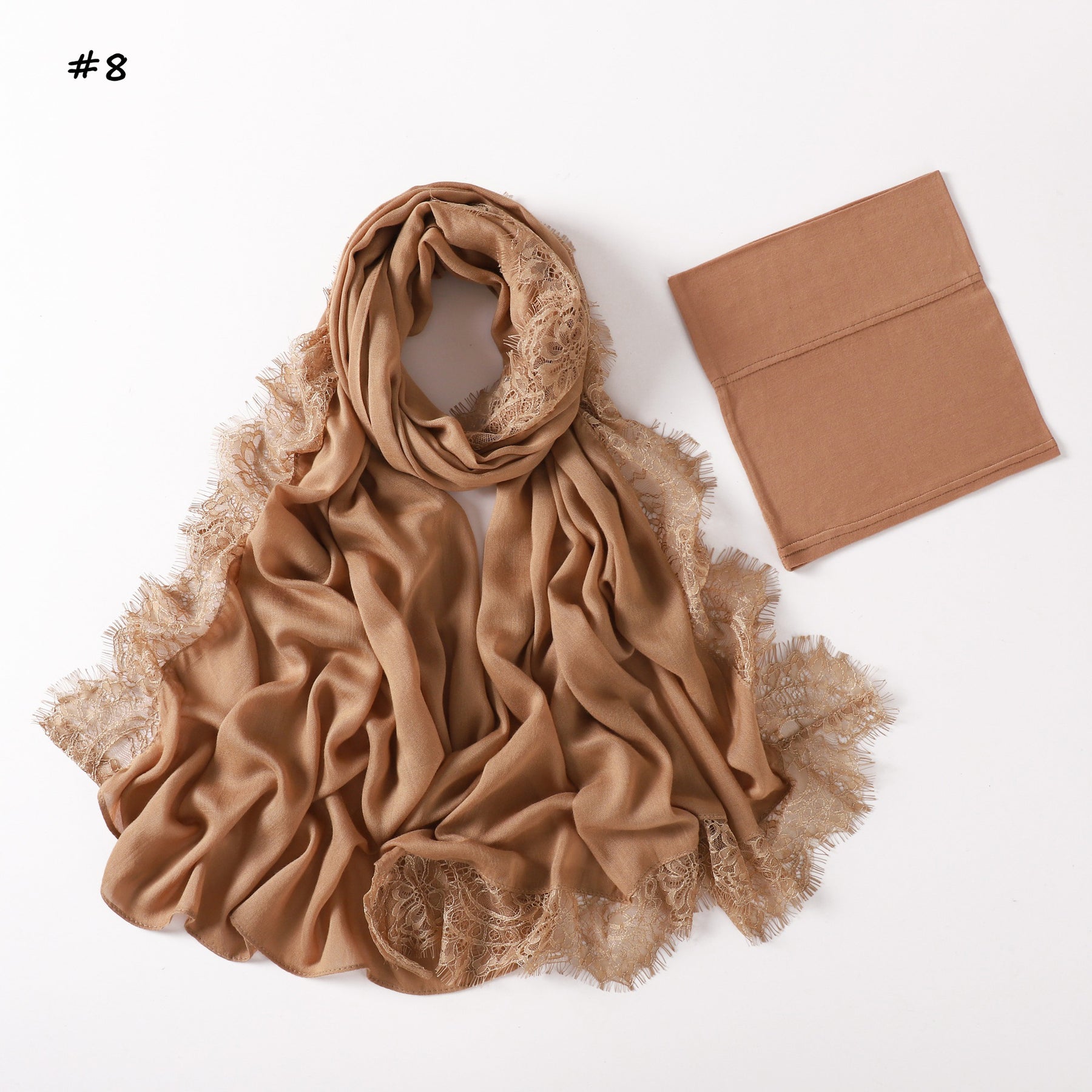 YZ347  Plain Modal Lace Hijab + Mercerized Cotton Tube Cap Set