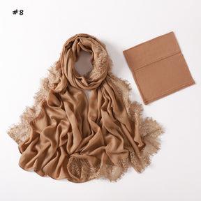 YZ347  Plain Modal Lace Hijab + Mercerized Cotton Tube Cap Set