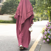 LR616+HJ908  Plain Polyester Batwing Dress + Hijab Set