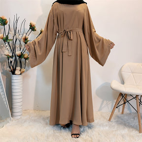 6394 Solid color lace-up Muslim abaya