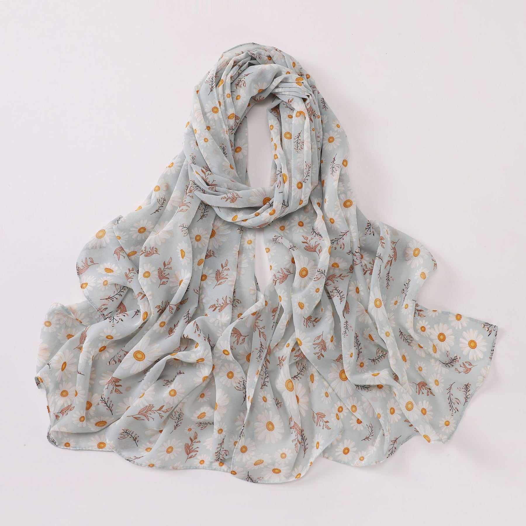 W-0022  Ditsy Floral Printed Pearl Chiffon Hijab