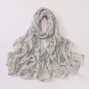 W-0022  Ditsy Floral Printed Pearl Chiffon Hijab