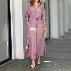 24543  Chic Spring Plain Tie-Waist Elegant Commuter Maxi Abaya Dress