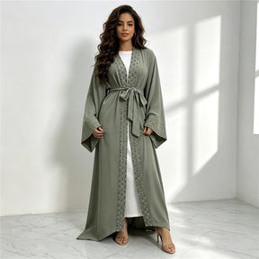 1838 vestido tipo cárdigan abaya musulmán con cuentas de uñas liso