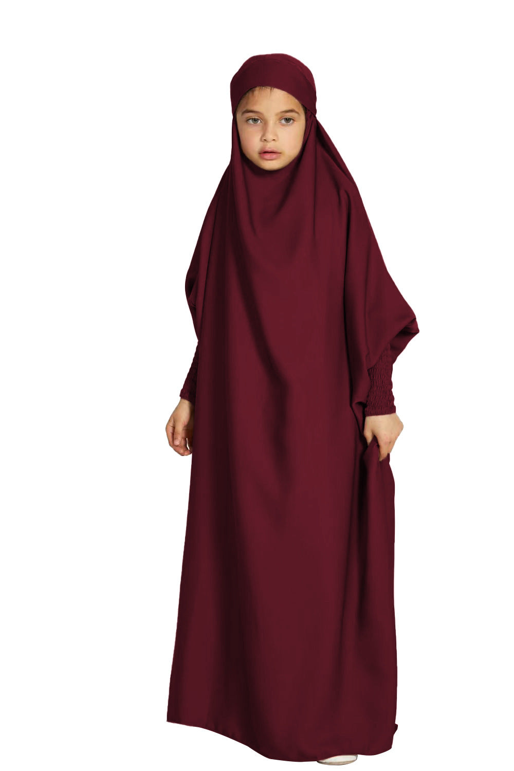 TH01 Solid color hooded bat-sleeved loose robe dress children's clothing