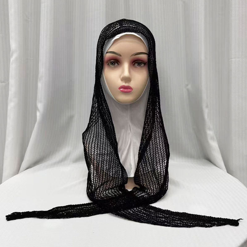 QK685 Exquisite Shiny Thread Diamond Hollow-out Muslim Hijab cap