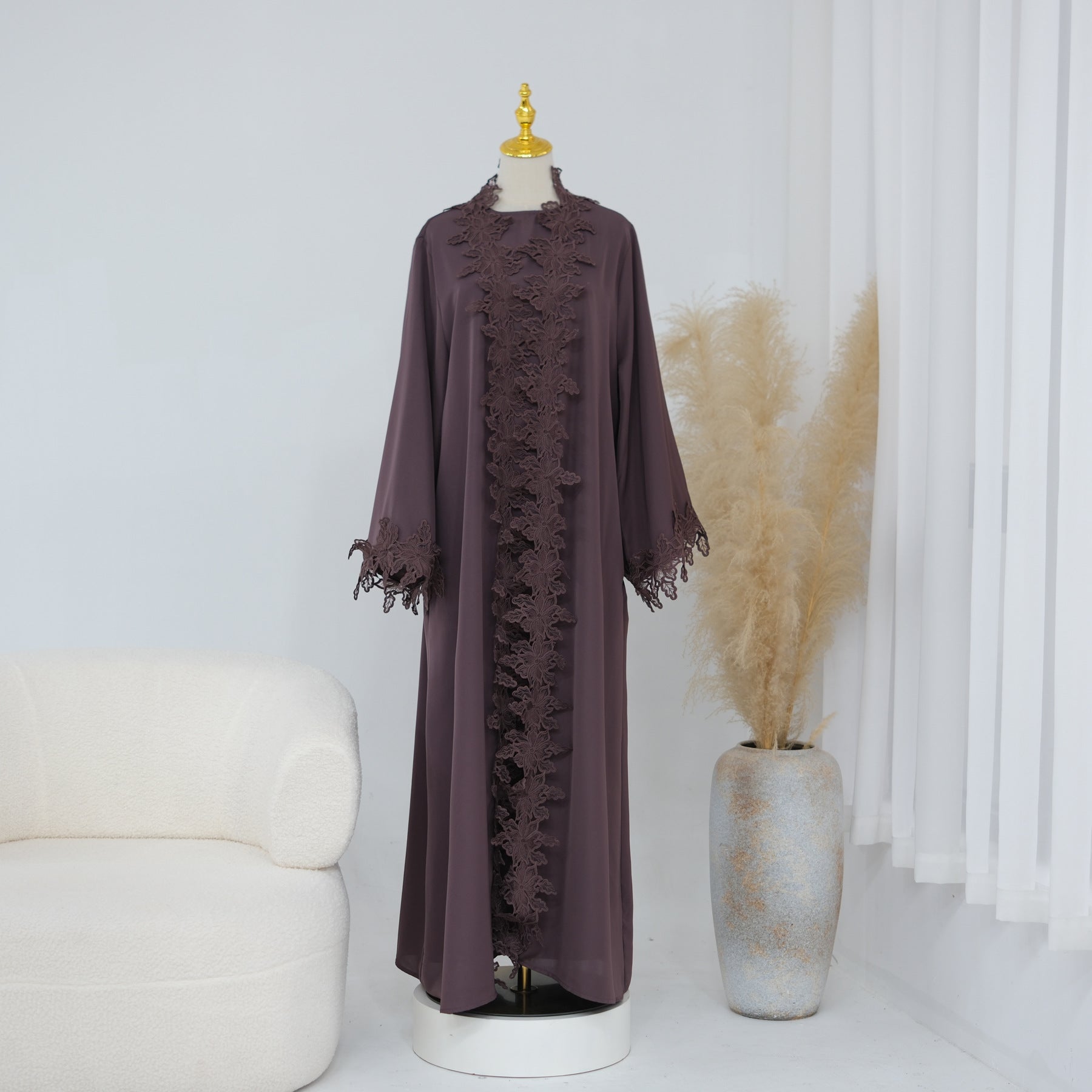 LR1184  Lace Splicing Cardigan and Inner Dress