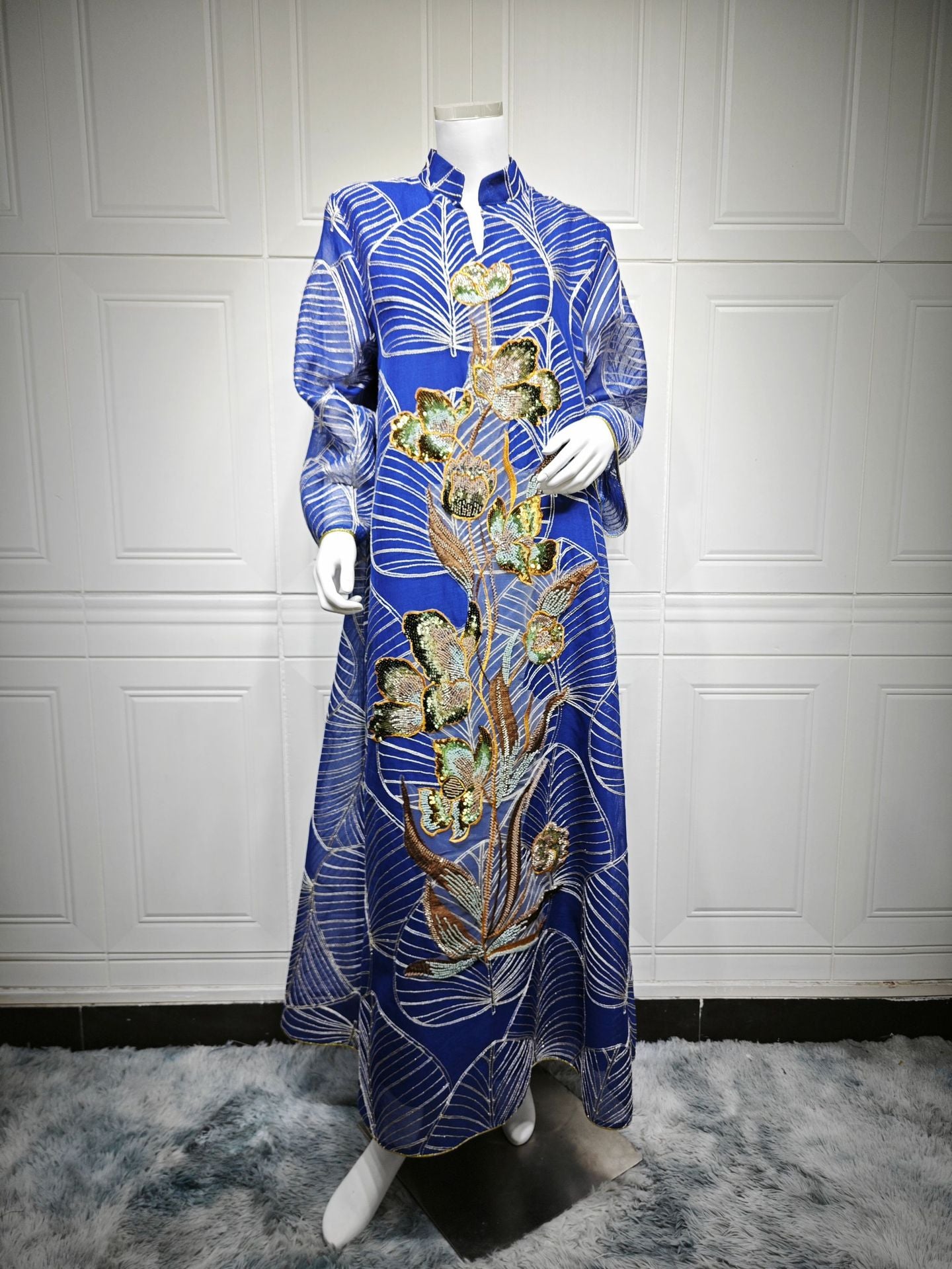 AB485  Mesh Embroidered Maxi Dress Ethnic Women's Clothing