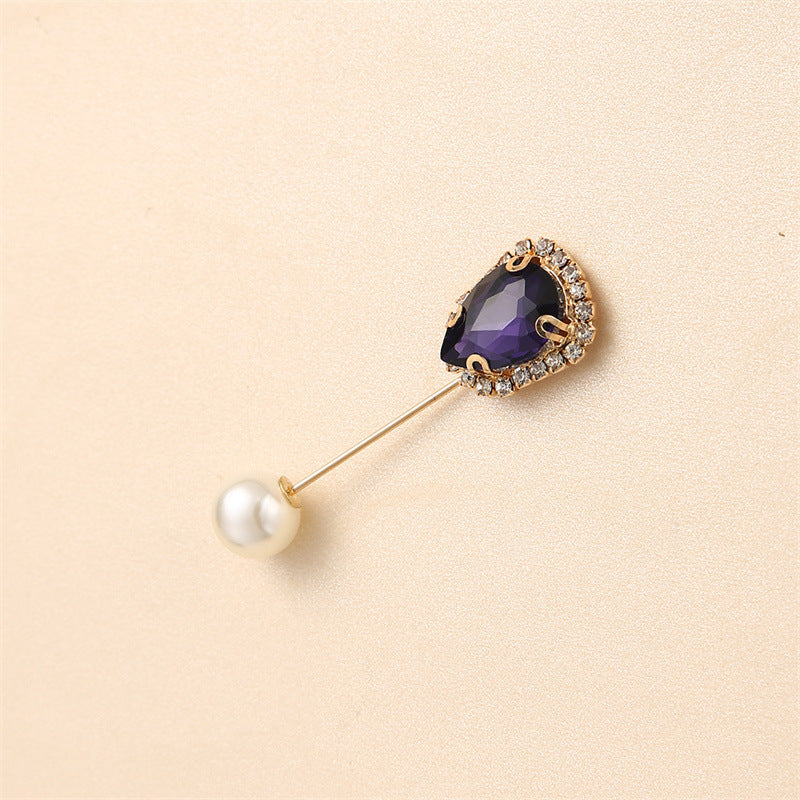 55646  Crystal Brooch with Colorful Zircon Gemstones, Long Pin
