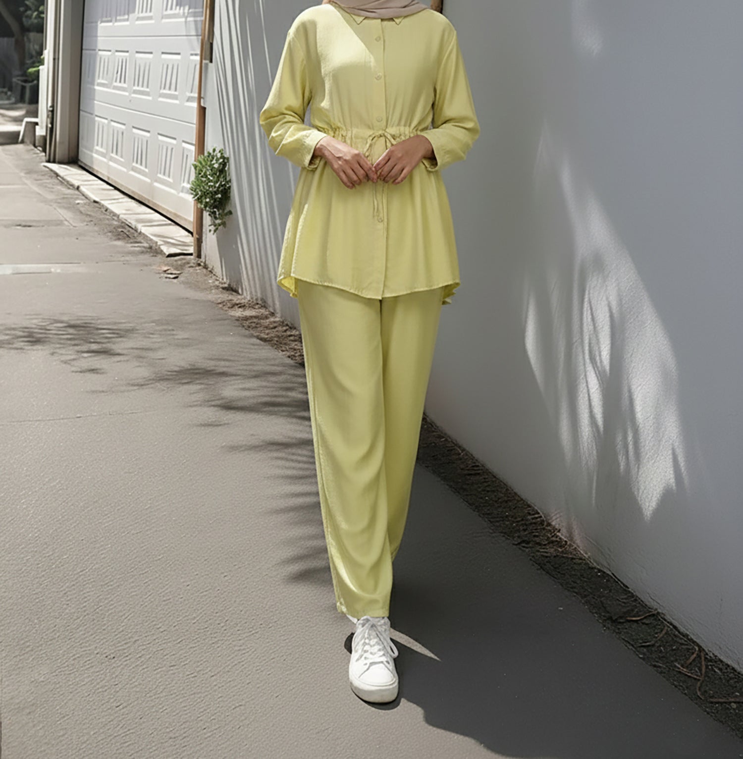 M369  Solid Color Fashion Long Sleeve Shirt and Wide Leg Pants Two Piece Set