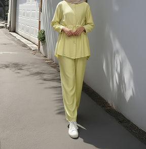 M369  Solid Color Fashion Long Sleeve Shirt and Wide Leg Pants Two Piece Set