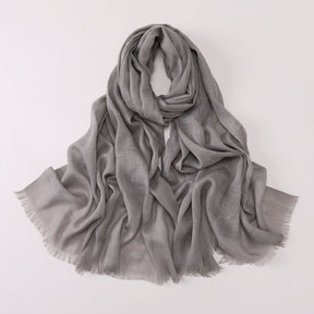 260602  Plain Soft Bamboo-Texture Yarn Short Fringe Hot-Fix Crystal Hijab