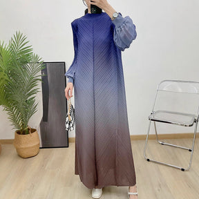 1169240391  Ombre Polyester Crinkle Lantern Sleeve Long Dress