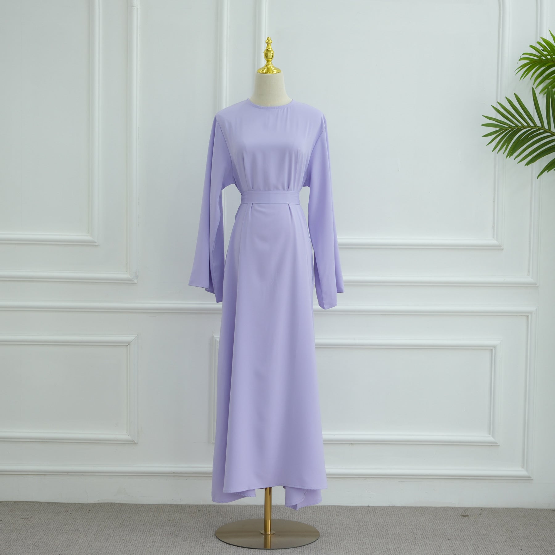 LR1046  Plain Tie-Waist Nida Dress