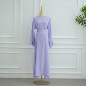 LR1046  Plain Tie-Waist Nida Dress
