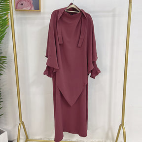 LR591+HJ907  Plain Dress with Single-Layer Hijab Set