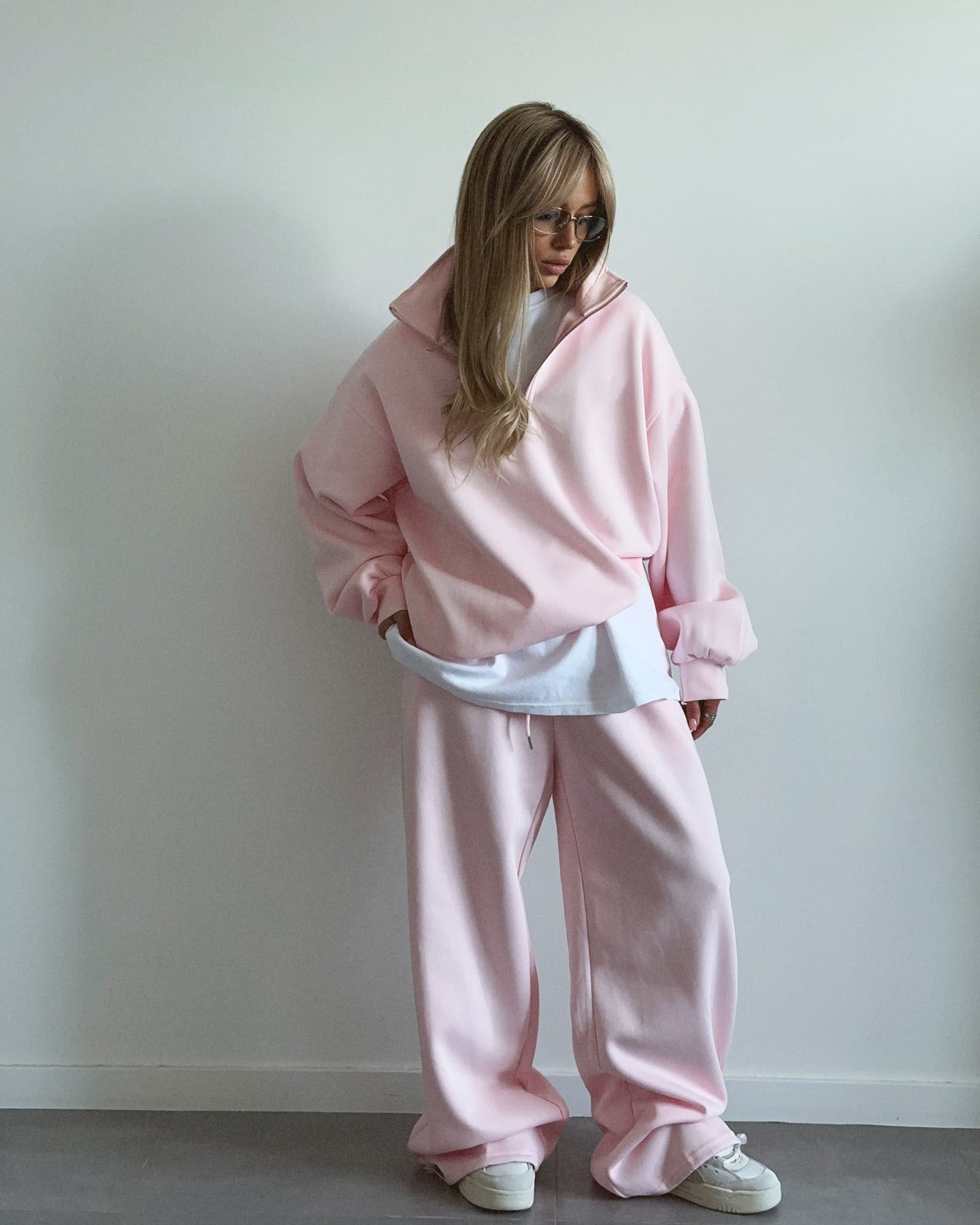 C56300  Women's Oversized Half-Zip Sweatshirt & Drawstring Sweatpants Set
