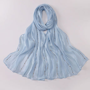 W-0513  Sea Island Silk Bright Silk Hijab with Rhinestone Lines