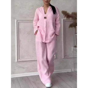 8605  Women's Comfortable Loose Top & Wide-Leg Pants Cotton Linen Set