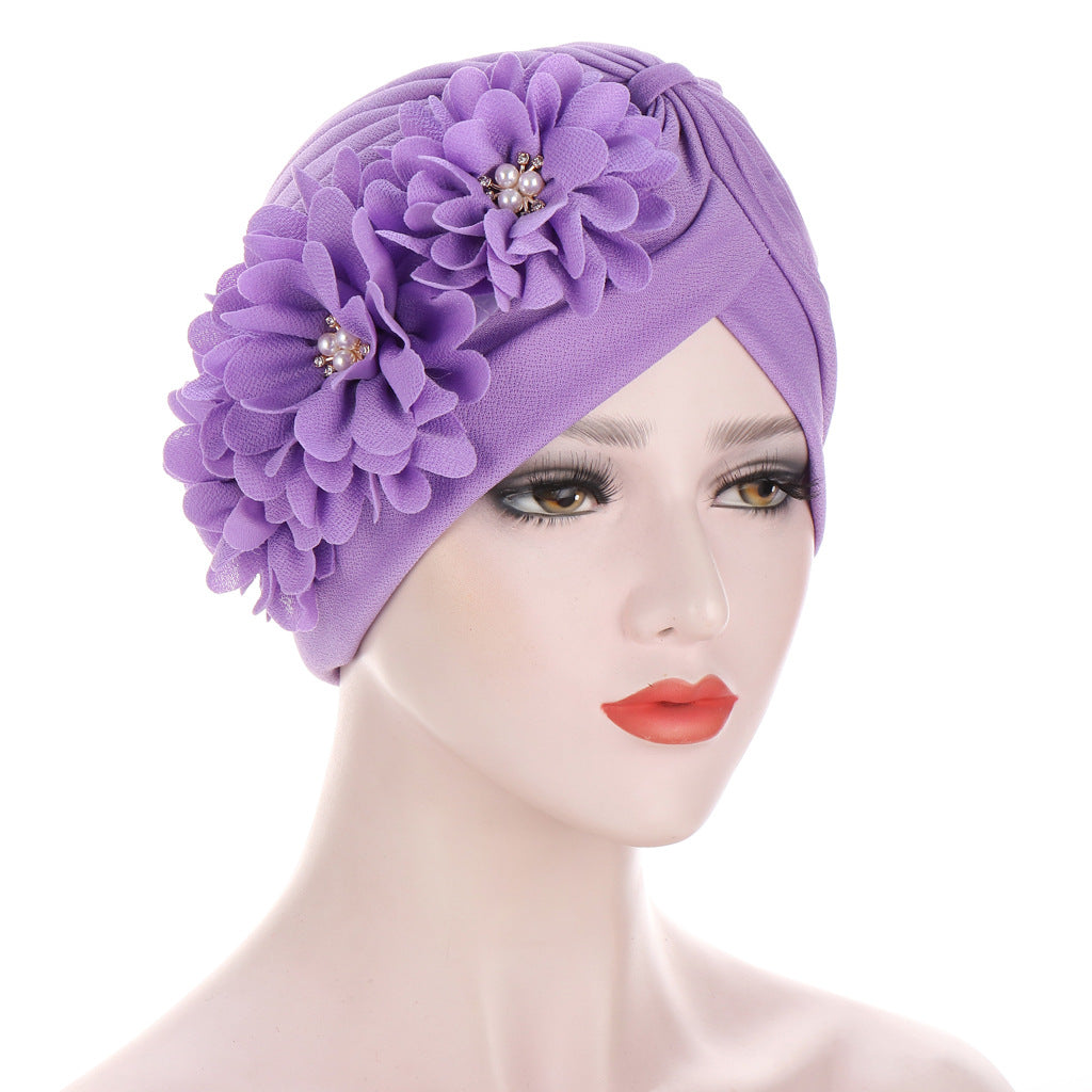 TJM-西瓜帽贴三朵花 plain hijab turban hat