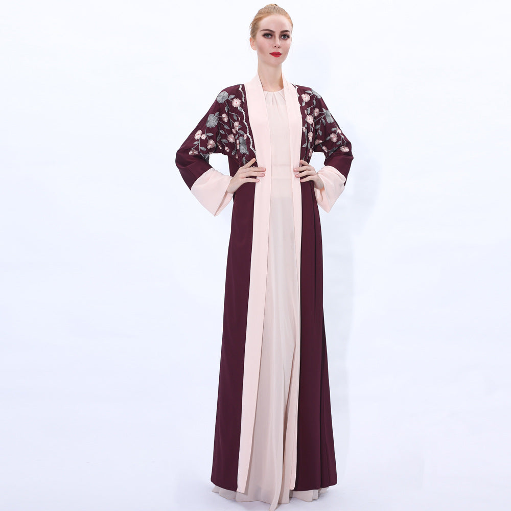 91207 Embroidered chiffon cardigan muslim dress