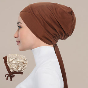 JN001  Plain Satin-Lined Polyester Tie Back Hijab Cap