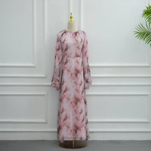 LR1338  Printed Double-Layer Chiffon Flare Sleeve Dress